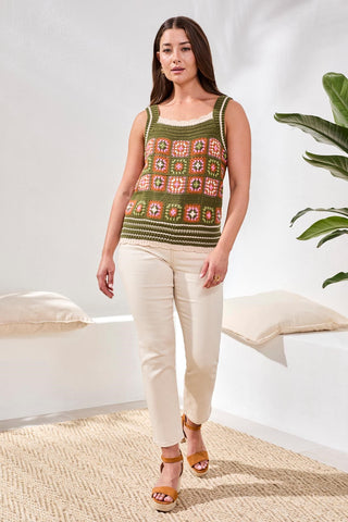 Novelty Crochet Sweater Cami With Wide Straps-Rainforest
