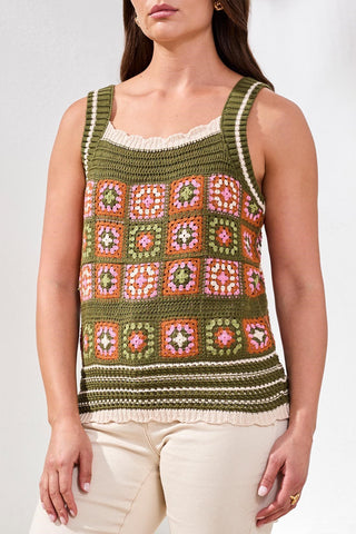 Novelty Crochet Sweater Cami With Wide Straps-Rainforest