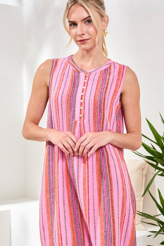 Linen Sleeveless A-Line Dress With Pintuck Detail-Rosesilk