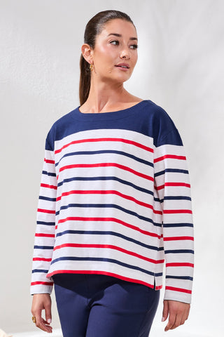 Haut Manches Longeus En Maille À Encolure Bateau
-Sangria