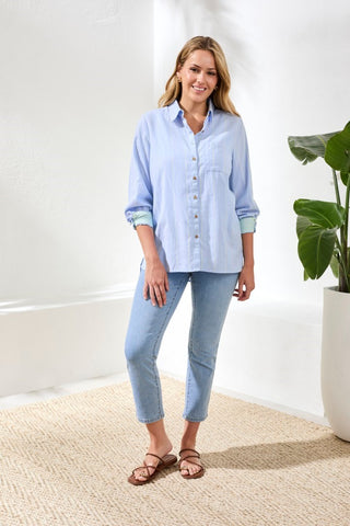 Yarn Dye Stripe Button Shirt-Chambray
