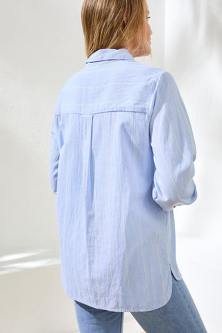 Yarn Dye Stripe Button Shirt-Chambray
