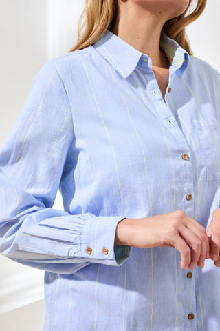 Yarn Dye Stripe Button Shirt-Chambray