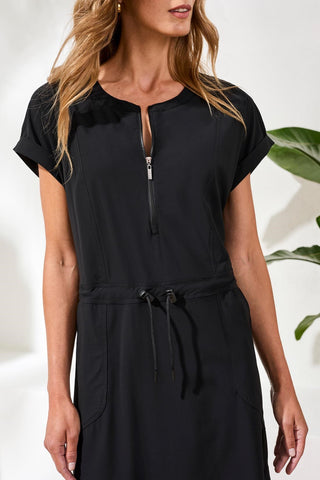 Zip Dress With Drawcord-Black