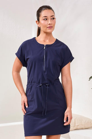 Zip Dress With Drawcord-Deepblue