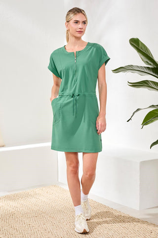 Zip Dress With Drawcord-Greenery