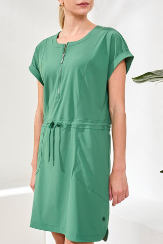 Zip Dress With Drawcord-Greenery