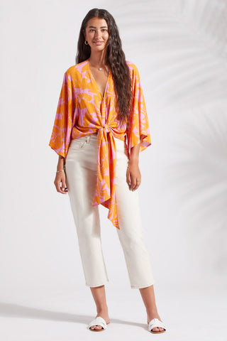 alt view 2 - PRINTED KIMONO TOP WITH FRONT TIE-Canary
