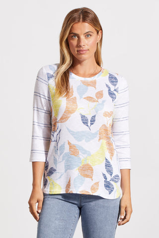 alt view 1 - THREE-QUARTER SLEEVE TOP WITH COMBO PRINT-Bluecloud