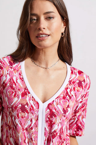 alt view 2 - ABSTRACT V-NECK TOP WITH TIE FRONT-Fruitpunch