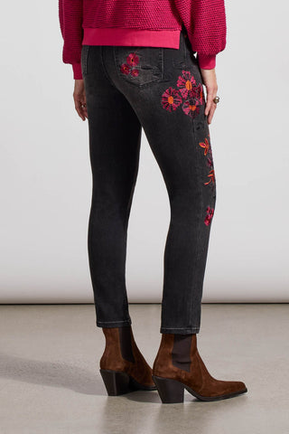 AUDREY EMBROIDERED SLIM LEG JEANS-Dusty black