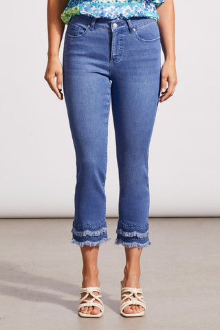 alt view 1 - AUDREY STRAIGHT LEG CROP JEANS WITH EMBROIDERED HEM-Seasapphire