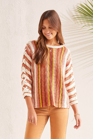 alt view 1 - COTTON KNIT SWEATER WITH LACE-UP DOLMAN SLEEVE-Brandy multi