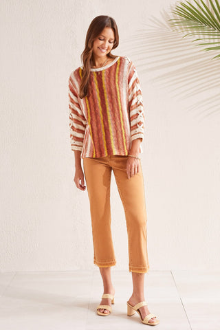 alt view 4 - COTTON KNIT SWEATER WITH LACE-UP DOLMAN SLEEVE-Brandy multi