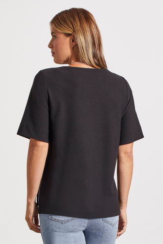 alt view 4 - BOAT NECK TOP WITH ELBOW SLEEVE-Black