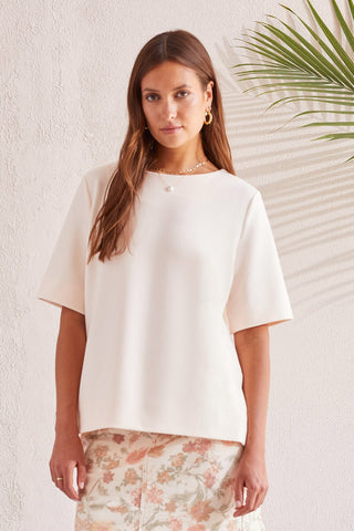 alt view 1 - BOAT NECK TOP WITH ELBOW SLEEVE-Sandust