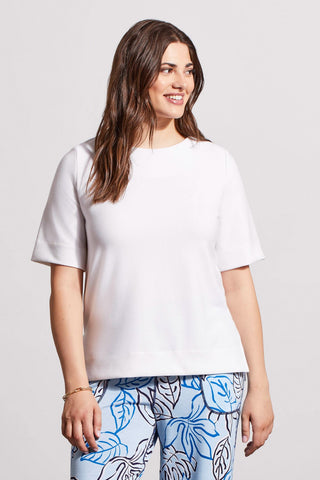 alt view 1 - BOAT NECK TOP WITH ELBOW SLEEVE-White