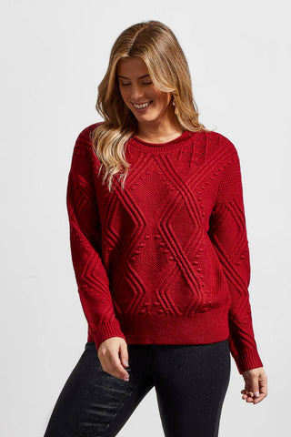 CABLE KNIT CREW NECK SWEATER-Earth red
