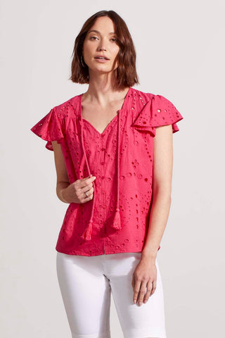 alt view 1 - CAP SLEEVE BLOUSE WITH EYELET EMBROIDERY-Raspberry