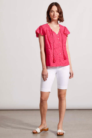 alt view 2 - CAP SLEEVE BLOUSE WITH EYELET EMBROIDERY-Raspberry