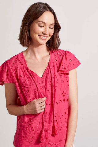 alt view 3 - CAP SLEEVE BLOUSE WITH EYELET EMBROIDERY-Raspberry