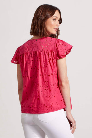 alt view 4 - CAP SLEEVE BLOUSE WITH EYELET EMBROIDERY-Raspberry