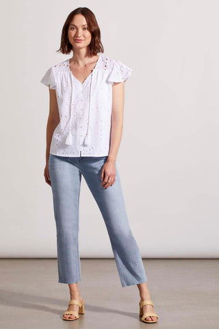 alt view 1 - CAP SLEEVE BLOUSE WITH EYELET EMBROIDERY-White