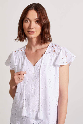 alt view 2 - CAP SLEEVE BLOUSE WITH EYELET EMBROIDERY-White
