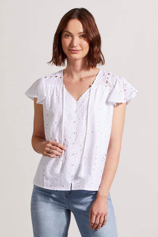 alt view 3 - CAP SLEEVE BLOUSE WITH EYELET EMBROIDERY-White