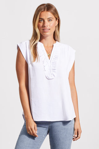alt view 1 - CAP-SLEEVE BLOUSE WITH NOTCH COLLAR-White