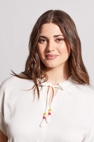 alt view 3 - CHALLIS BLOUSE WITH BEADED TIES-White