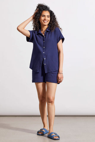alt view 3 - COTTON GAUZE BUTTON-UP SHIRT WITH SHORT SLEEVES-Nautical