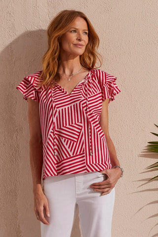 alt view 3 - COTTON CAP-SLEEVE PEASANT TOP WITH TIES-Poppy red