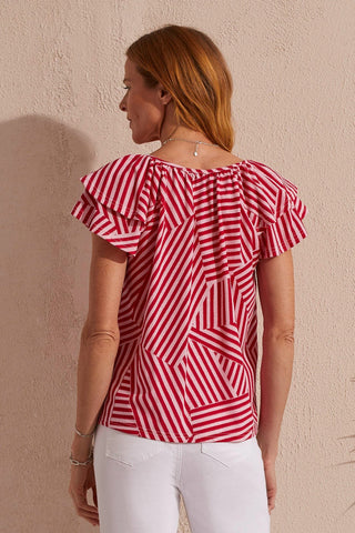 alt view 4 - COTTON CAP-SLEEVE PEASANT TOP WITH TIES-Poppy red