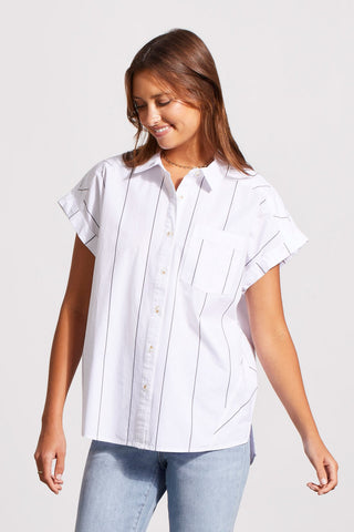 alt view 2 - COTTON CAP SLEEVE SHIRT WITH SIDE PANEL DETAIL-White