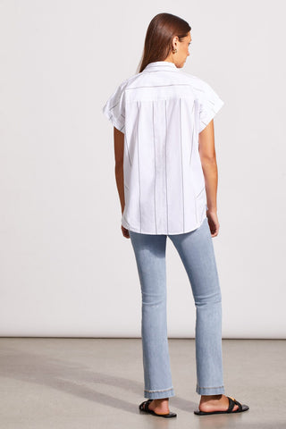 alt view 4 - COTTON CAP SLEEVE SHIRT WITH SIDE PANEL DETAIL-White