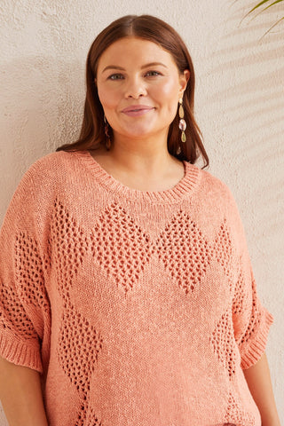 alt view 3 - COTTON DOLMAN SWEATER WITH CROCHET DETAILS-Mutedclay