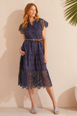 alt view 3 - COTTON EYELET DRESS WITH TASSELS-Nautical