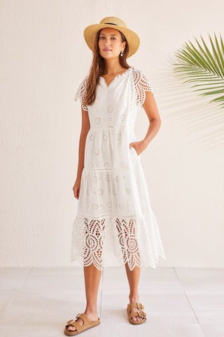 alt view 2 - COTTON EYELET DRESS WITH TASSELS-White
