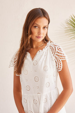 alt view 3 - COTTON EYELET DRESS WITH TASSELS-White
