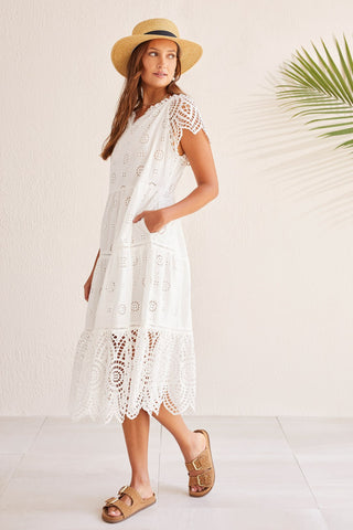 alt view 4 - COTTON EYELET DRESS WITH TASSELS-White