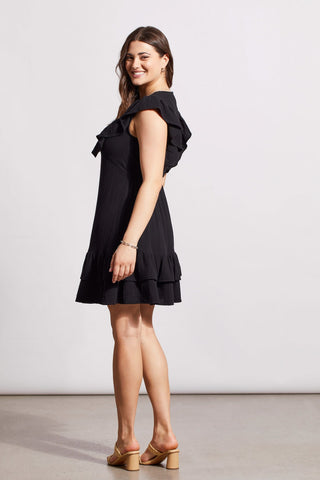 alt view 2 - COTTON GAUZE FITTED DRESS WITH FRILLS-Black