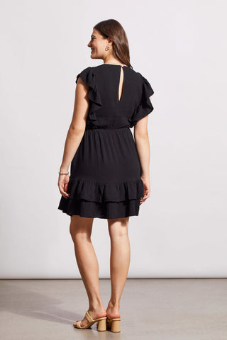 alt view 4 - COTTON GAUZE FITTED DRESS WITH FRILLS-Black