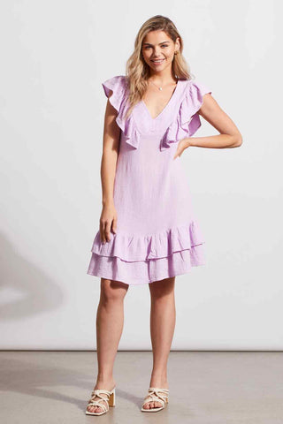 alt view 1 - COTTON GAUZE FITTED DRESS WITH FRILLS-Iris