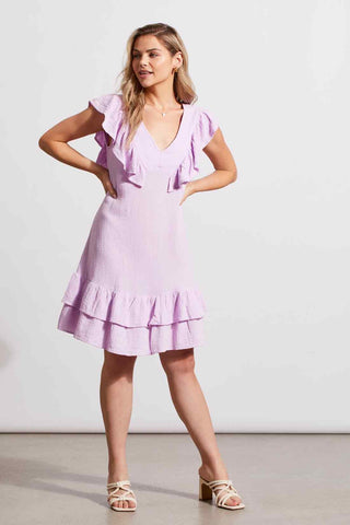 alt view 2 - COTTON GAUZE FITTED DRESS WITH FRILLS-Iris