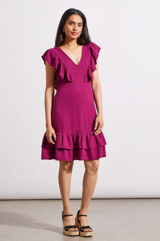 alt view 3 - COTTON GAUZE FITTED DRESS WITH FRILLS-Plum