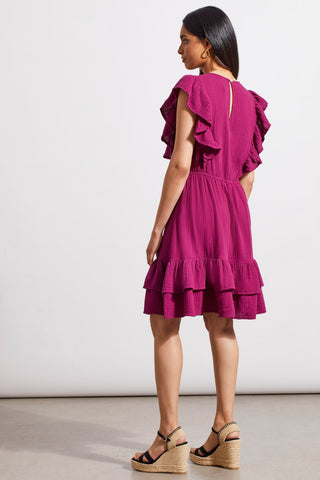 alt view 4 - COTTON GAUZE FITTED DRESS WITH FRILLS-Plum