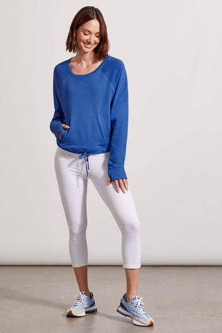 alt view 1 - FRENCH TERRY CREW NECK TOP WITH DRAWCORD-Cobalt