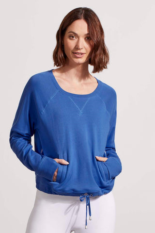 alt view 2 - FRENCH TERRY CREW NECK TOP WITH DRAWCORD-Cobalt