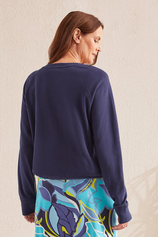 alt view 4 - FRENCH TERRY CREW NECK TOP WITH DRAWCORD-Jet blue